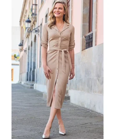 Stone Textured Midi Shirt Dress