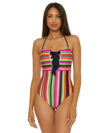 Stripe Bandeau One Piece Swimsuit
