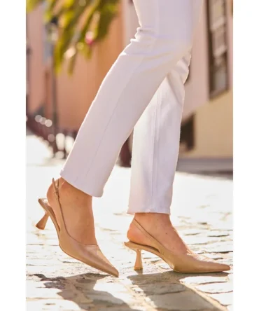 Taupe Croc Slingback Low Flared Heel Court Shoes