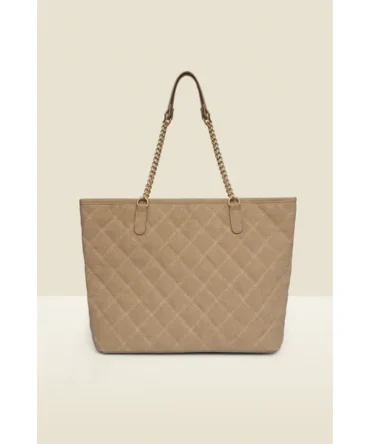Taupe Faux Suede Quilted Tote Bag