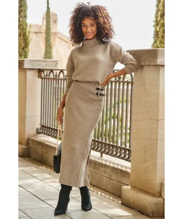 Taupe Knitted Midaxi Skirt