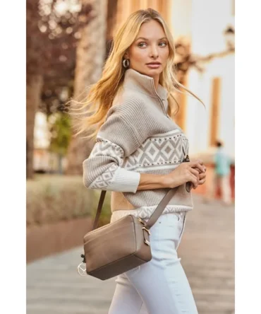 Taupe Leather Crossbody Bag