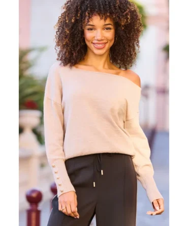 Taupe Off The Shoulder Asymmetric Jumper