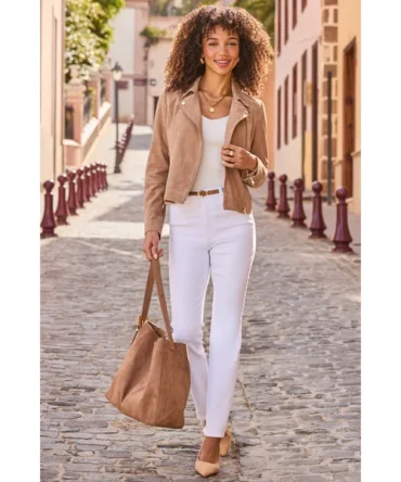 Taupe Suede Biker Jacket