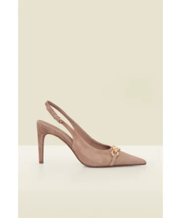 Taupe Suede Chain Detail Slingback Court Shoes