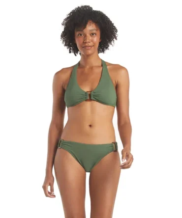 Textured Ring Front Halter Bikini Top