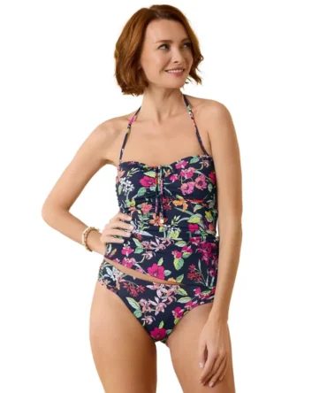 Tie-Front Shirred Bandeau Tankini Top