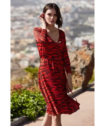 Tiger Print Slinky Midi Jersey Dress