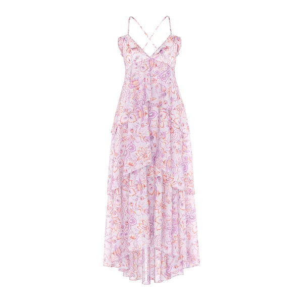Vintage Blossom Chiffon Ruffled Maxi Dress