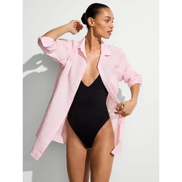 VS Heritage Stripe Linen Boyfriend Shirt Dress