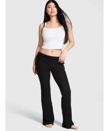 Waﬄe Knit Foldover Flare Pants