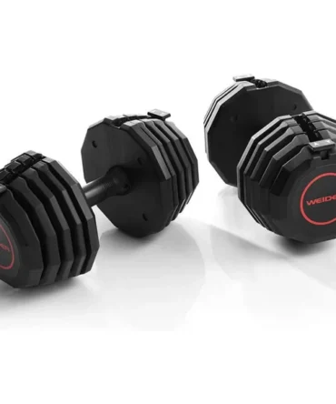 Weider Select-A-Weight Adjustable 50 Pound Dumbbell Weights | Pair with Storage Tray