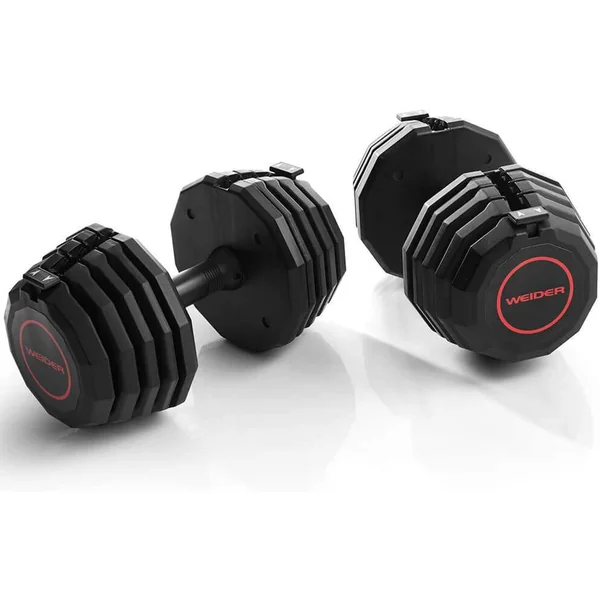 Weider Select-A-Weight Adjustable 50 Pound Dumbbell Weights | Pair with Storage Tray