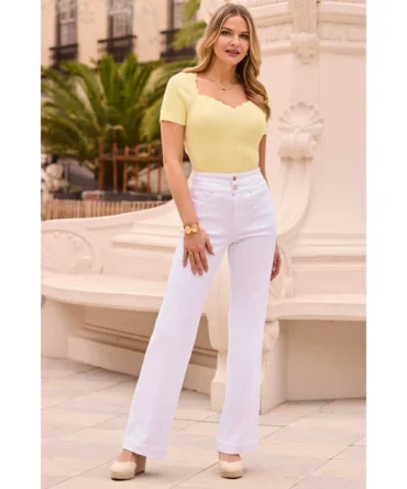 White Contour Waist Wide Leg Jeans