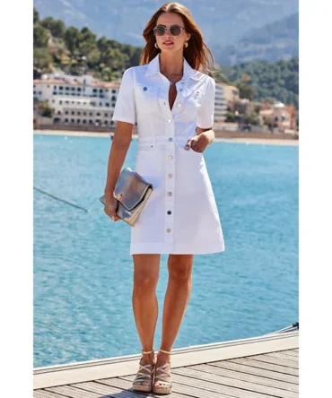 White Fit & Flare Denim Dress With Pockets